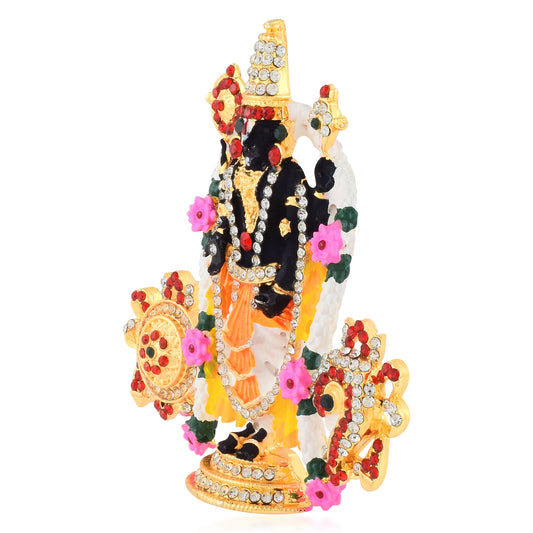 Brass Gold Plated Colourful CZ Meenakari Tirupati Balaji Lord Venkateshwara Idol Home Decor Stand