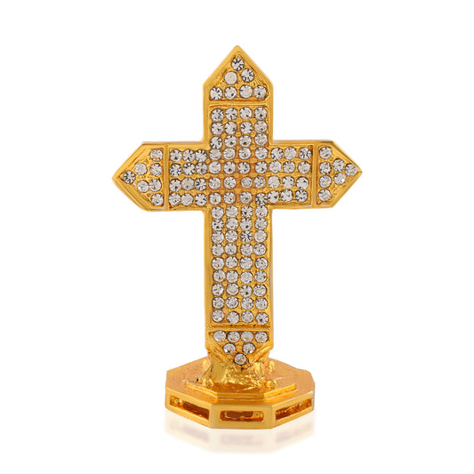 Brass Gold Imitation DIamond Crucifix Cross Stand (STKL7807)