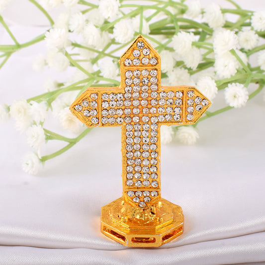 Brass Gold Imitation DIamond Crucifix Cross Stand (STKL7807)