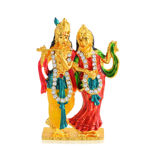 Brass Colourful Meenakari CZ Radha Krishna idol stand murti Home decor (STKL7822)