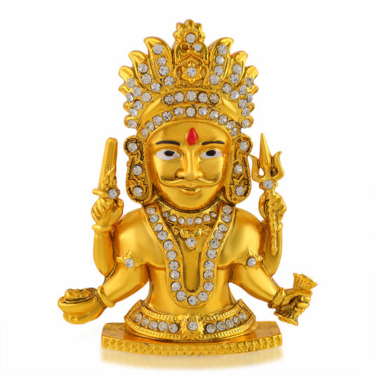 Brass Gold Nakoda Bhairav Jain God Idol Murti Stand for Puja Home Decor (STKL7826-Nakoda Gold)