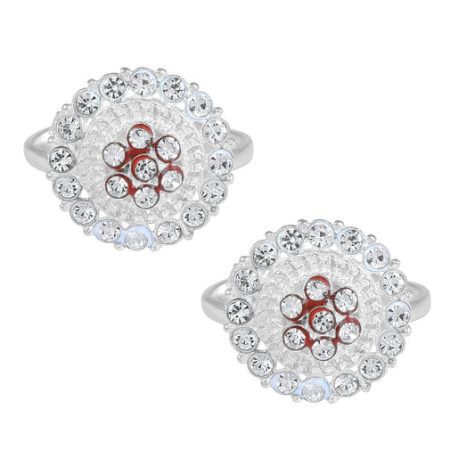 Silverplated Red Meena White CZ Round Freesize Toering