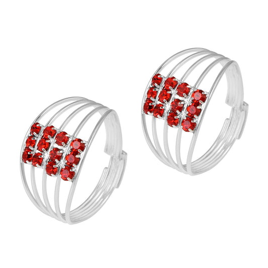 Silverplated Red CZ Multi-strand Fashion Big Toering Women