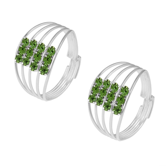 Silverplated Green CZ Multi-strand Fashion Big Toering Women