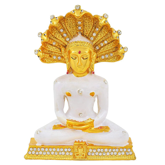 Gold Plated Brass CZ Studded Bhagwan Parshvanath Jain God Idol Home Decor (STKL7645)