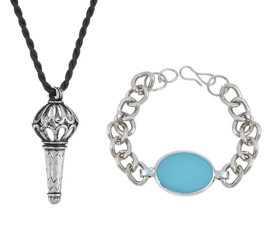 Silver Plated Combo of Turquoise Firoza Bracelet and Pendant