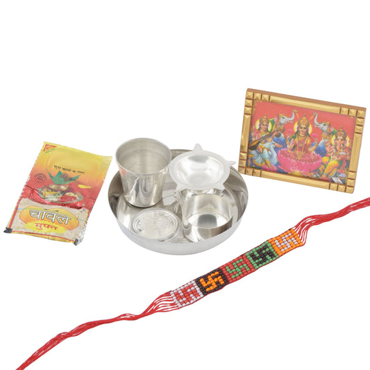 Silver plated 8 pcs Pooja articles thali combo for festival marriages