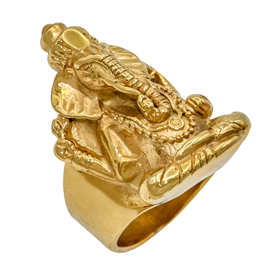 Brass 24KT/ 1 Gram gold covered Ganesh Ganpati heavy Men finger ring (ORRX2826)